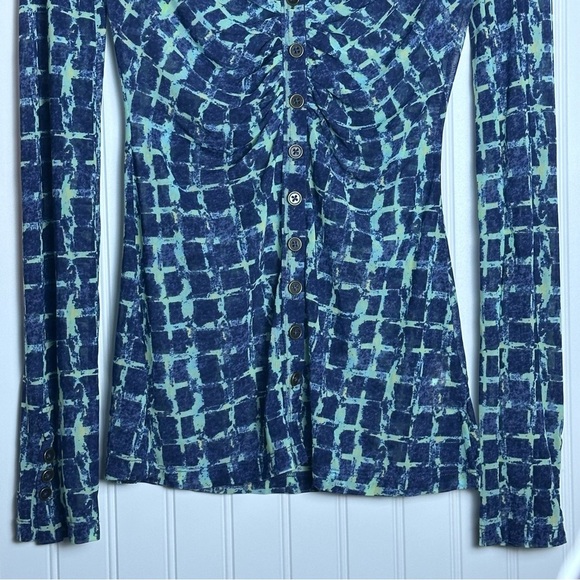 FP Free People Lucky Shirtee Printed Electric Blue XS Bohemian Retro Bottom Down - Picture 3 of 8